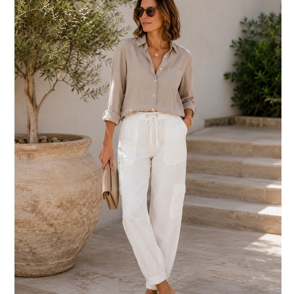 Nicole Miller Linen Cargo Pants Size Medium